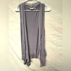 LOGO Lori Goldstein Open Front Vest Chiffon Trim Stretch Knit Sleeveless Gray XL